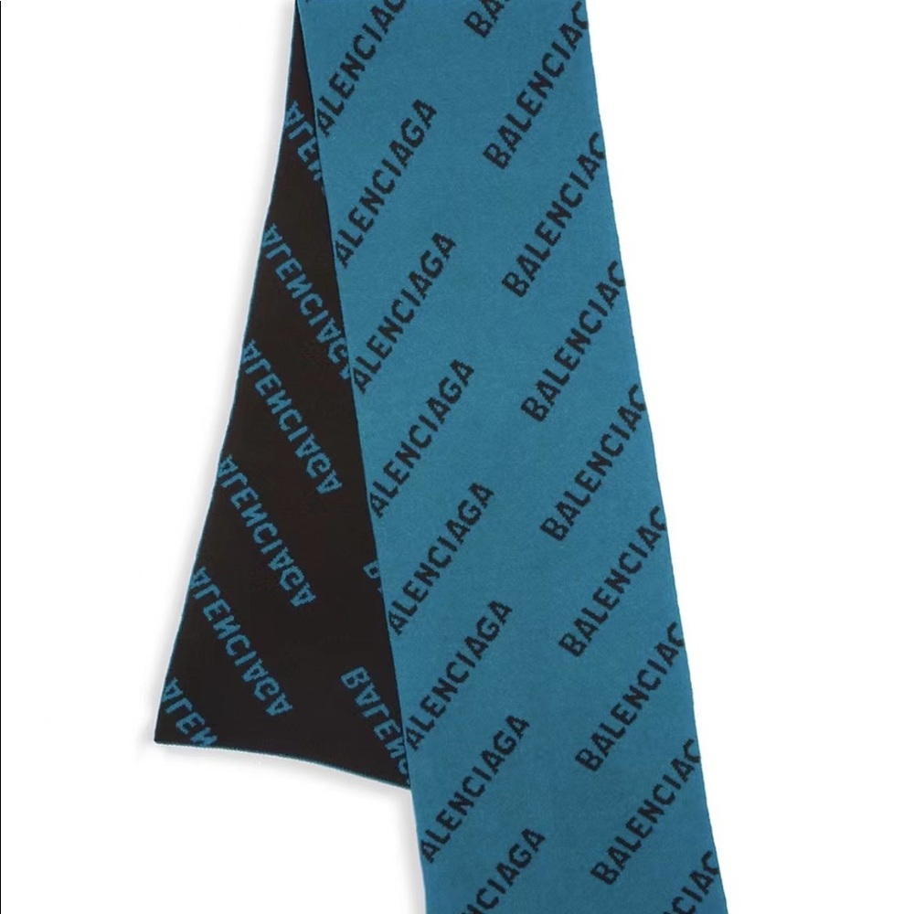 Blue /Black Reversible All Over Logo Wool Scarf/Wrap